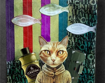 Pescatore – Collage di gatti stravaganti (8x8 con cornice)