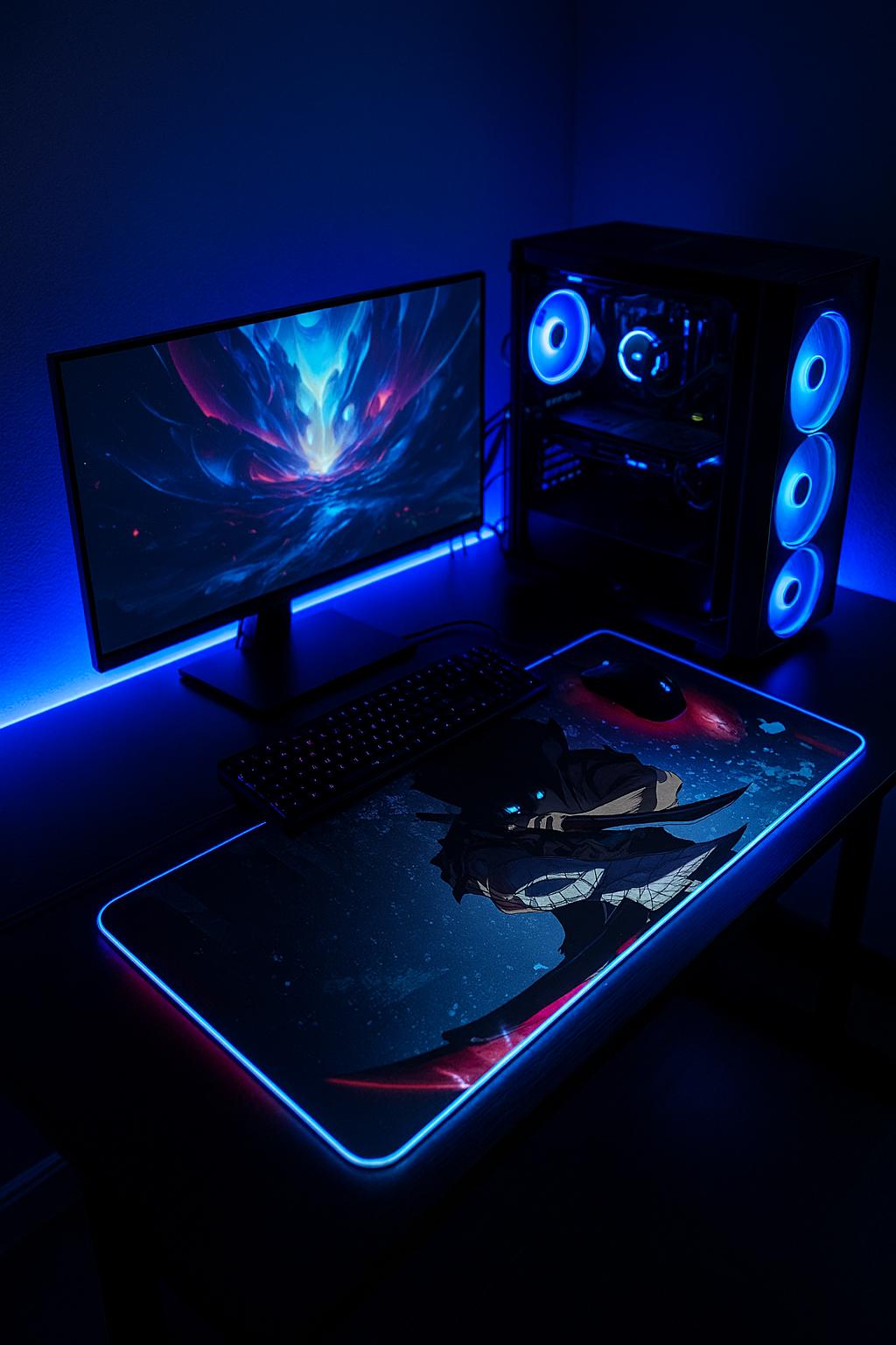 Shadowblade Anime LED Gaming Mouse Pad Bureau complet RVB éclairage surface XXL antidérapante