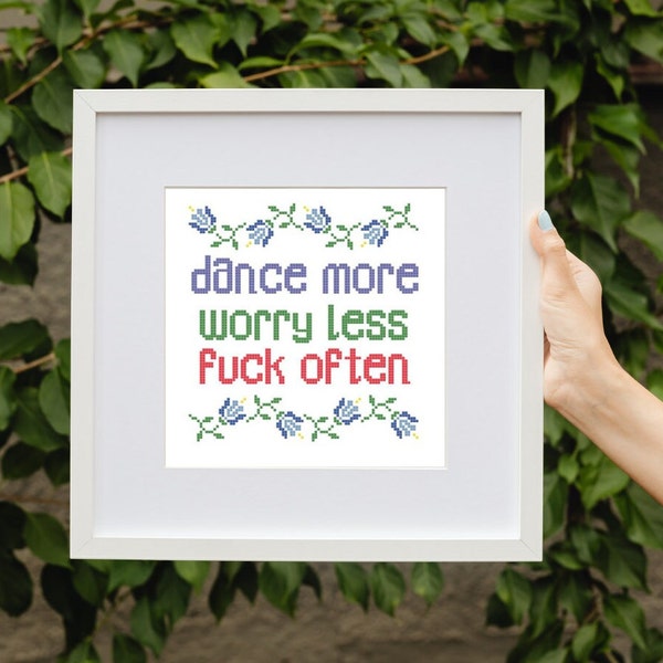 Dance More quote - simple cross stitch pattern- Downloadable & Printable Counted Cross-Stitch Design, Funny quote, Counted Chart, Embroidery