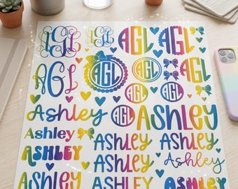 Custom Name Vinyl Decal Sheet | Back to School Labels | Personalized Name Stickers | Monogram Decals | Name Vinyl Sheet | School Supplies