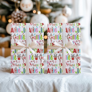 Personalized Wrapping Paper Fun Santa Elf Gift Wrap with Name Custom Wrapping Paper for Kids Custom Christmas Wrapping Paper Holiday Gift