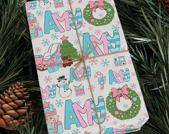 Personalized Christmas Wrapping Paper with Name Custom Holiday Gift Wrap for Kids Grandkids Cute Festive Xmas Present Wrapping Paper