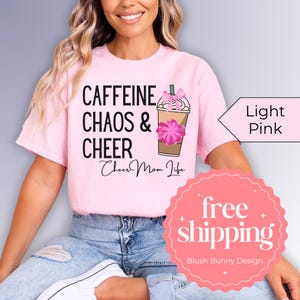 Cheer mom shirt Caffeine and cheer shirt Funny cheer mom life shirt Cheer mom tote bag Cute gift for mom Cheer gift Cheerleader mom life tee