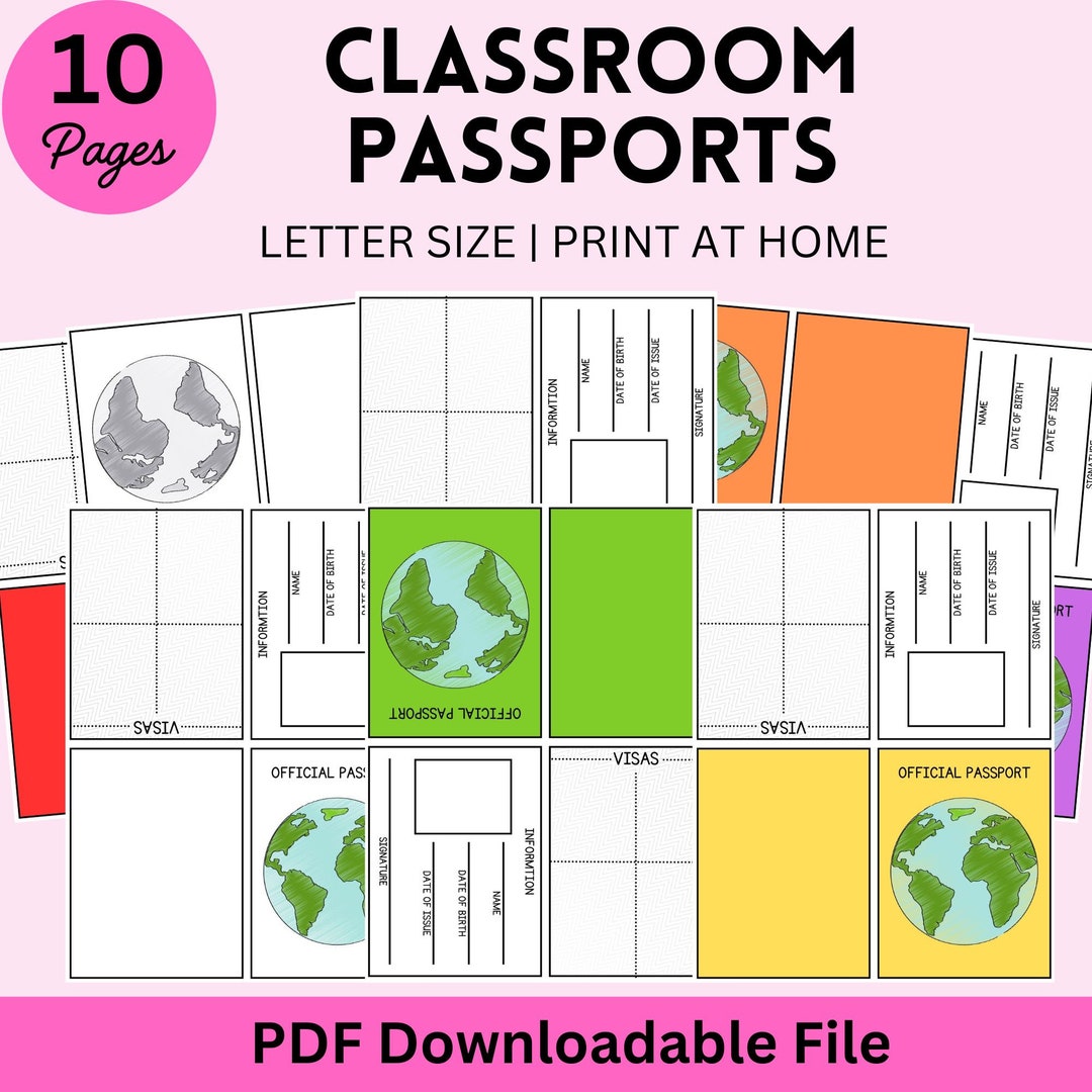 Classroom Passports Downloadable File Print at Home Blank Passport for School Reading Around the ...