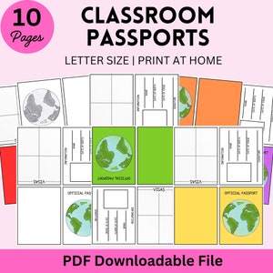Classroom Passports Downloadable File Print at Home Blank Passport for School Reading Around the World Holiday Passport Geography Language