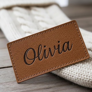 Custom Christmas Stocking Patch Faux Leather Personalized Hat Patch Holiday Stocking Iron on Tag Rustic Family Christmas Decor Custom Patch