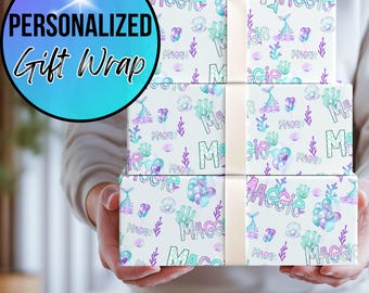 Personalized Mermaid Gift Wrap Custom Name Wrapping Paper for Girls Birthday Under the Sea Party Ocean Theme Birthday Gift Wrap with Name