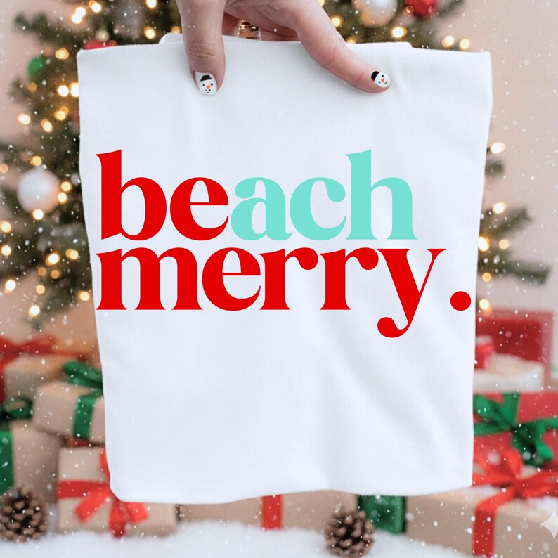 Cotton Crewneck Sweatshirt Beach Christmas Design Teal Red Color Combination Holiday Beach Apparel Tropical Celebration Wear Comfortable Material Options Multiple Size Range Christmas Beach Theme Casual Holiday Style Warm Weather