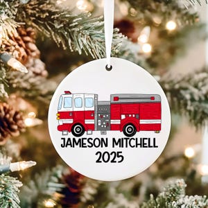Fire truck ornament personalized firefighter christmas ornament kids custom name ornament fire engine gift boy stocking stuffer keepsake