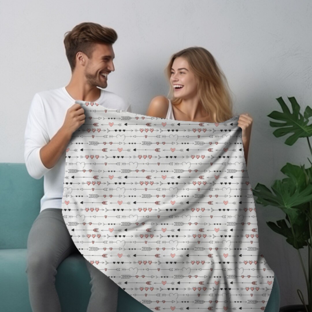 Mug and Blanket Set for Valentines Sherpa Blanket With Hearts Pattern