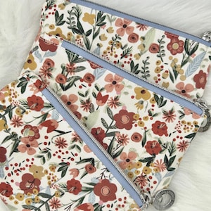 Makeup Bag Zippered Pouch Floral Cosmetic Bag Travel Pouch Cotton Fabric Bag Zipper Pouch Gift Idea for Daughter Teen Gift Best Friend Gift