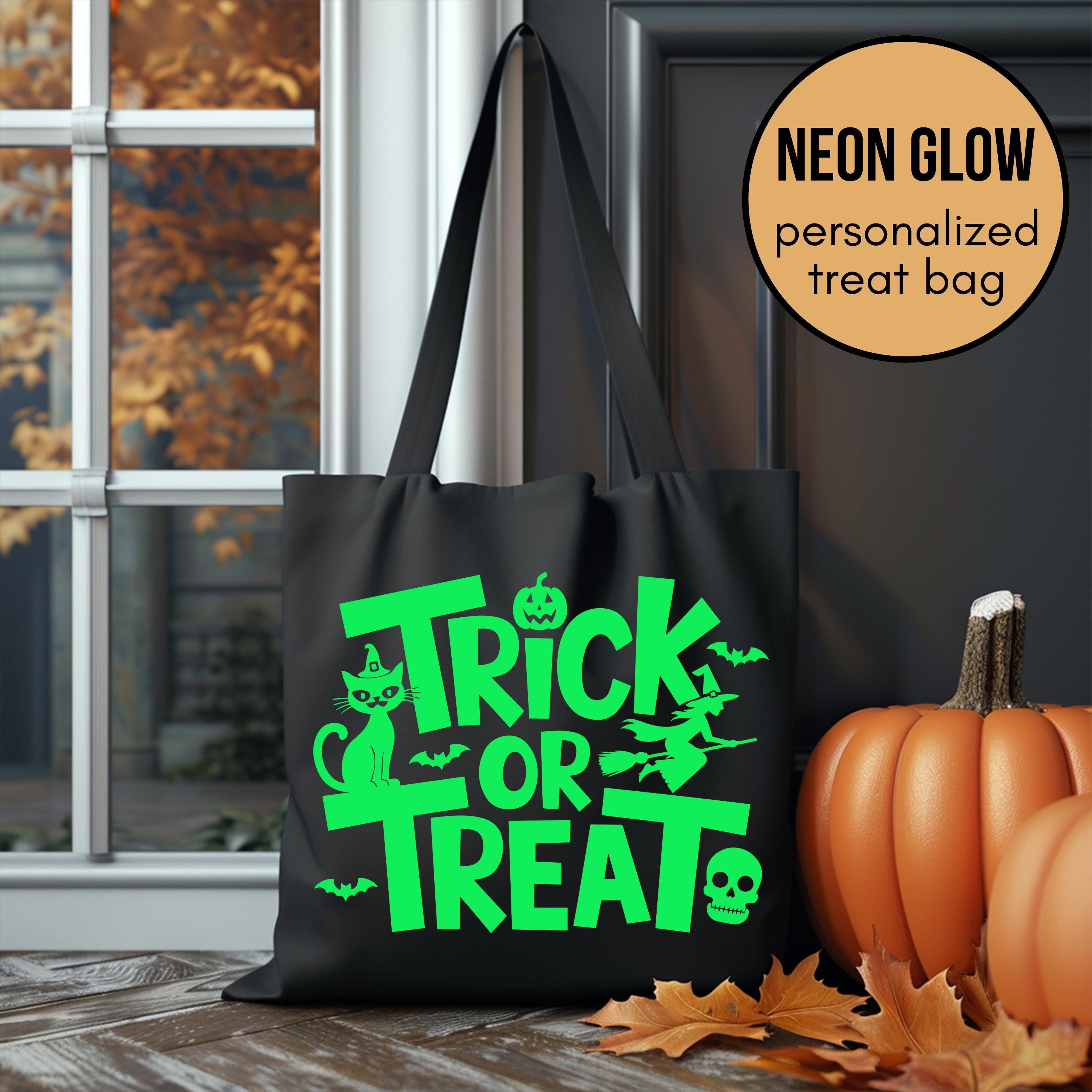 Halloween Trick or treat bag neon glow in the dark bag for halloween candy treat bag Halloween bag cute trick or treat tote bag for kids