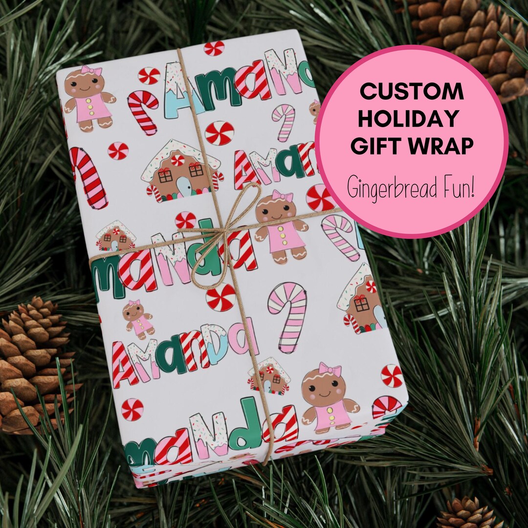 Personalized Wrapping Paper Christmas Gingerbread Gift Wrap With Name