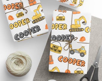 Personalized Gift Wrap for Boy Birthday Construction Custom Name Wrapping Paper with Cute Truck Diggers Excavators Party Gift Paper Birthday