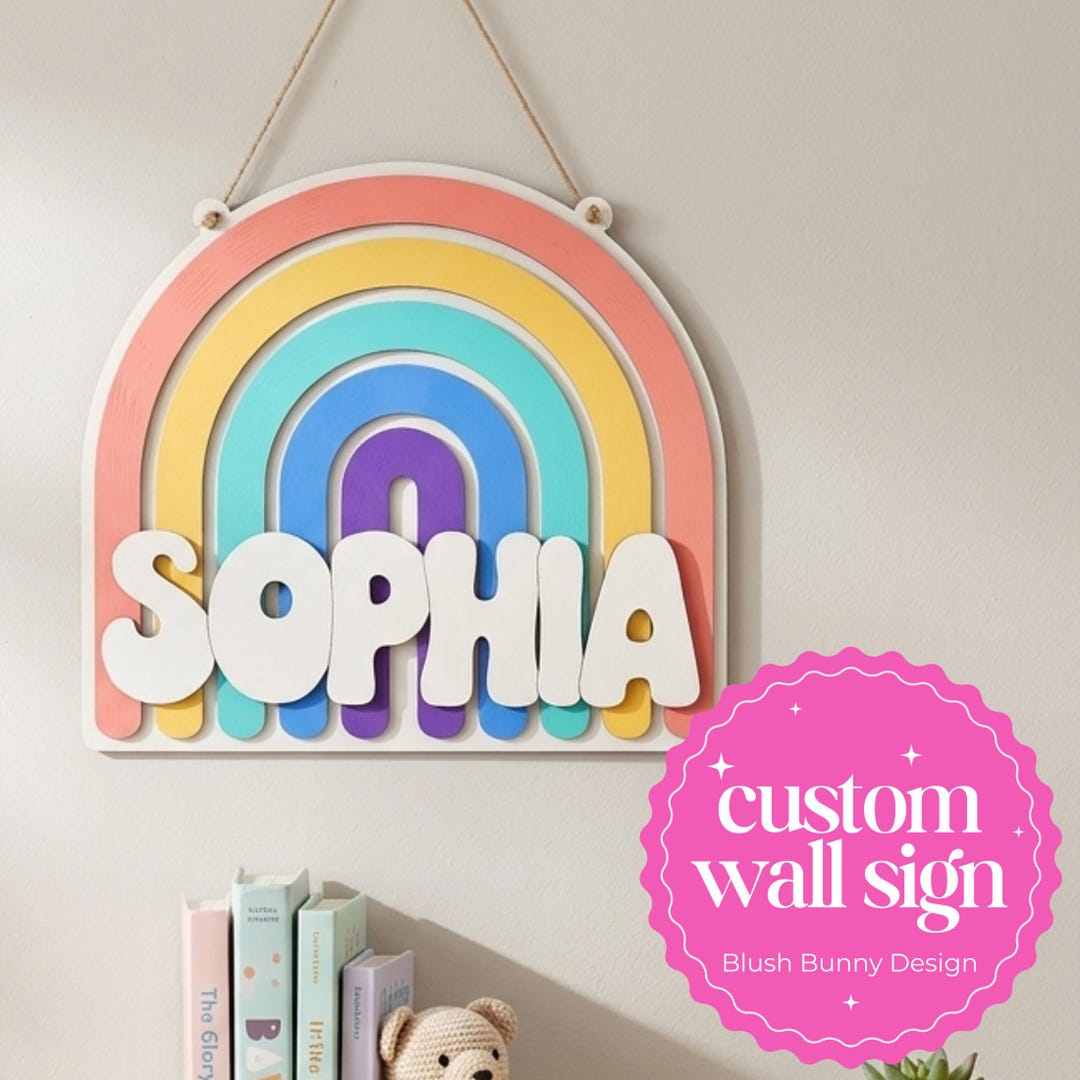 Name Sign Girl Rustic Rectangular Girls Rainbow Name Wall Sign Custom Baby Name Sign Nursery Name Sign ...
