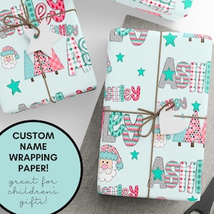 Personalized Wrapping Paper Christmas Santa Gift Wrap with Name Custom Wrapping Paper for Kids Custom Christmas Wrapping Paper Holiday Gift