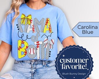 Mama of Both Shirt Baseball and Softball Mom Tee Custom Sports Mom Shirt Neon Spring Colors Game Day T-Shirt Personalized Aunt Grandma Shirt