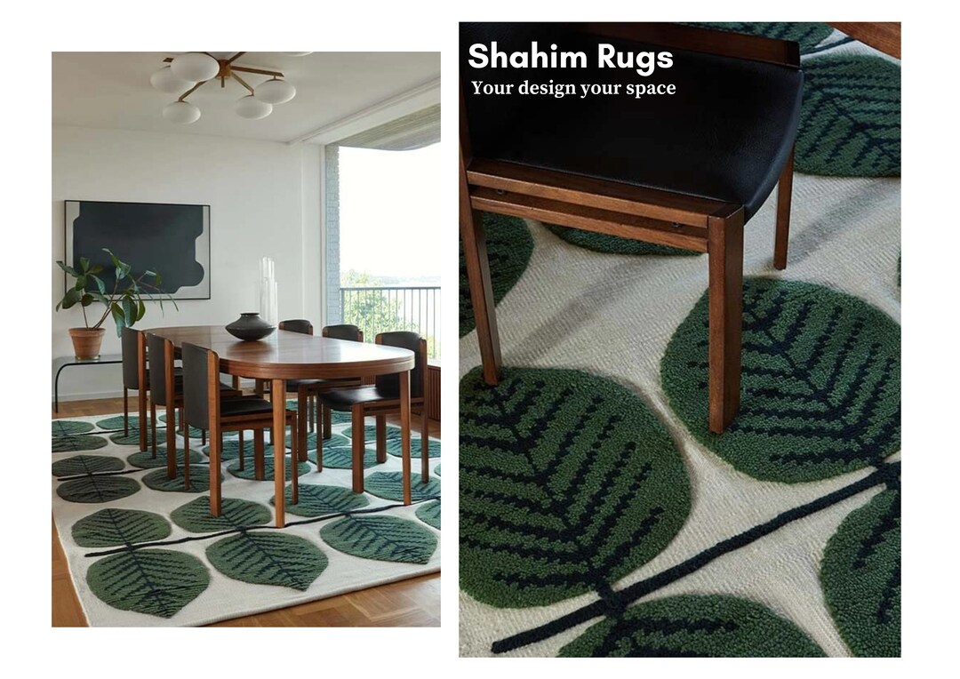 Green Leaf Rug 8x10 Modern Leaf Rug for Bedroom Aesthetic Etsy