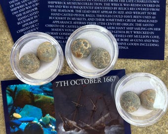 1667 Shipwreck Lead Musket Balls | Santo Christo de Castello Wreck Treasure Relic Display Rare Artefact Historical Collectable Militaria Set