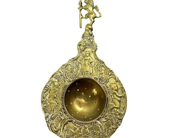 Antique Brass Tea Strainer – Ornate Cherubs & Lion Motif – Made in Italy