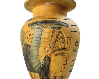 Vintage Egyptian Pottery Vase – Handcrafted with Hieroglyphs & Deities