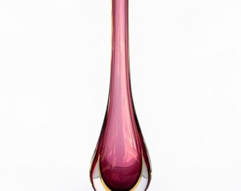 Vintage Murano Formia Art Glass Vase — Cranberry Sommerso Teardrop Sculpture — Italian Hand‑Blown Mid Century Decor
