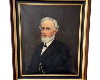 Antique Oil Painting Portrait of a Gentleman Man, 1850s New England, Large Framed Original 19th Century