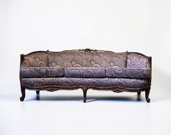 1920s French‑Style Sofa & Chair Set – Carved Wood Frame – Vintage Upholstered Salon Seating