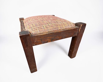 Vintage Mission Style Foot Stool • Wooden Arts & Crafts Accent • Rustic Seat Stool