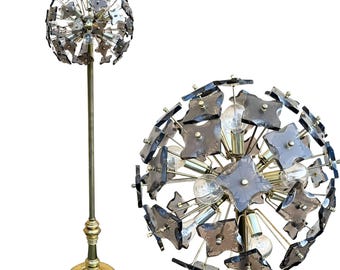 Vintage Sputnik Dandelion Floor Lamp – Brass & Smoke Glass – Emil Stejnar Style