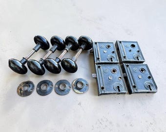 Set of 4 Antique Black Porcelain Door Knobs Set  & Mortise Locks