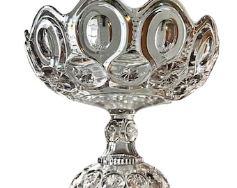 Antique Victorian Glass Compote • Palace Pattern Moon & Star • EAPG Pedestal Bowl