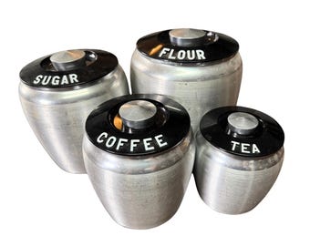 Vintage Mid Century Aluminum Canister Set – Round MCM Kitchen Containers