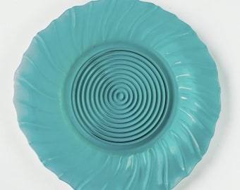 Vintage Jeannette Glass Ultramarine Swirl Dinner Plate • Teal Depression Glass • 1930s