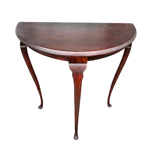 Vintage Queen Anne Mahogany Demi-Lune Side Table – 1920s Federal Style Half Moon Accent Table