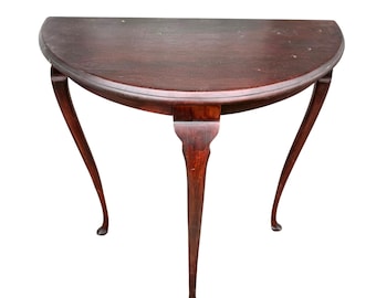 Vintage Queen Anne Mahogany Demi-Lune Side Table – 1920s Federal Style Half Moon Accent Table