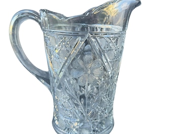 Antique Imperial Cut Glass Pitcher – Etched Floral Design – Early American Glass