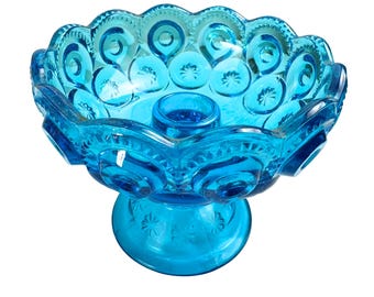 Vintage L.E. Smith Moon & Stars Colonial Blue Single Glass Candlestick Holder