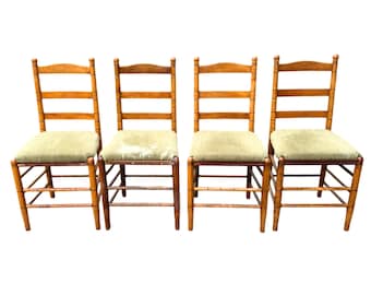 Antique Shaker Ladder Back Chairs Set of 4 – Signed F.A. Sinclair Mottville NY Cottage Style