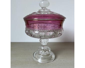 Vintage MCM Large Tiffin-Franciscan King&#39;s Crown Pink Cranberry Compote with Lid