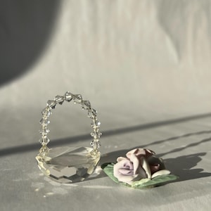 ミニチュア ヴィンテージ クリア クリスタル ガラス バスケット 花付き