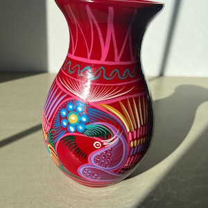 Mexican folk art red ware pottery vase