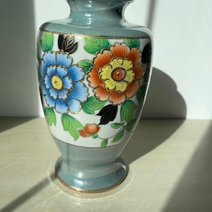 Vintage luster ware handpainted floral vase, Made in Japan
