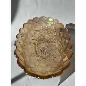 Antique 1911 - 1918 Carnival Glass Pickle Pansy Dish, Imperial Glass Company