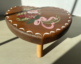 Vintage heart shaped hand painted wooden stool