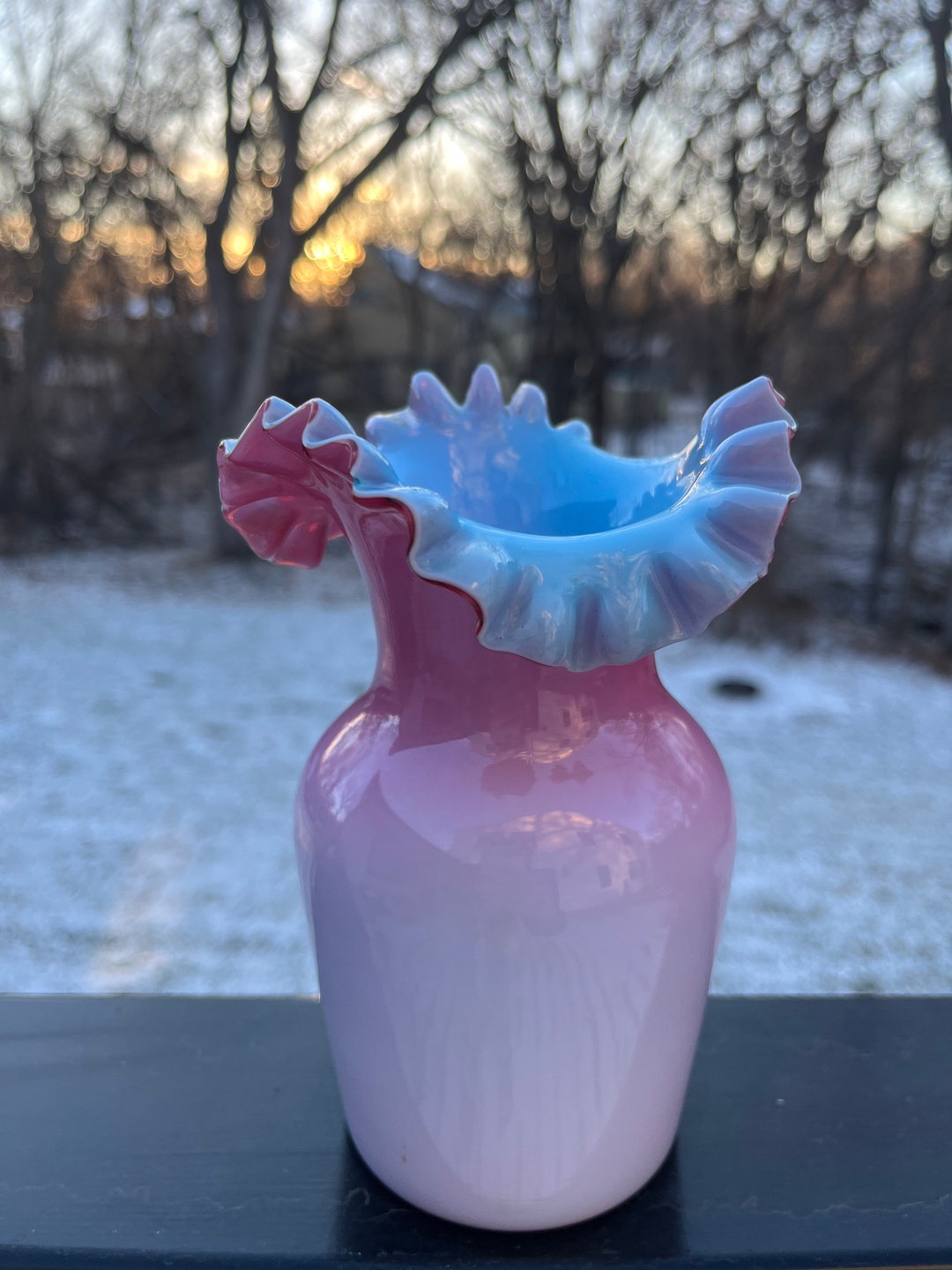 Vintage Fenton Glass Co Cased Glass Ruffled Mouth Bud Vase Etsy