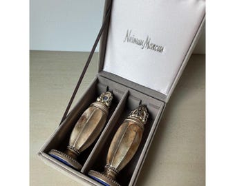 Vintage Neiman Marcus Silver Salt & Pepper Shaker Set, original velvet case