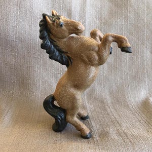 Horse Figurine Vintage, MINT Ceramic Rearing Horse, 1960-70s Equestrian Gift, 5.5&quot; Tall, Light Brown Porcelain Muscled Horse, Made in Japan