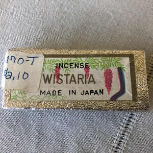 Incense Cones Midcentury, Wistaria Incense, Small Rectangle Box with 1970s Design, Five Green Scented Cones, Made in Japan
