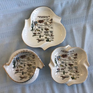 ARIZONA-kaartasbakken uit de jaren 60, vintage keramische catch all dish, midcentury Grand Canyon-souvenir, Monument Valley-sieradenlade, Japan